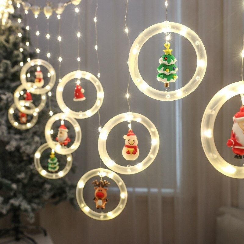 Instalatie de Craciun cu 10 Cercuri LED si Figurine, Interconectabile, 3m, Lumina Alba Calda - 2 | YEO