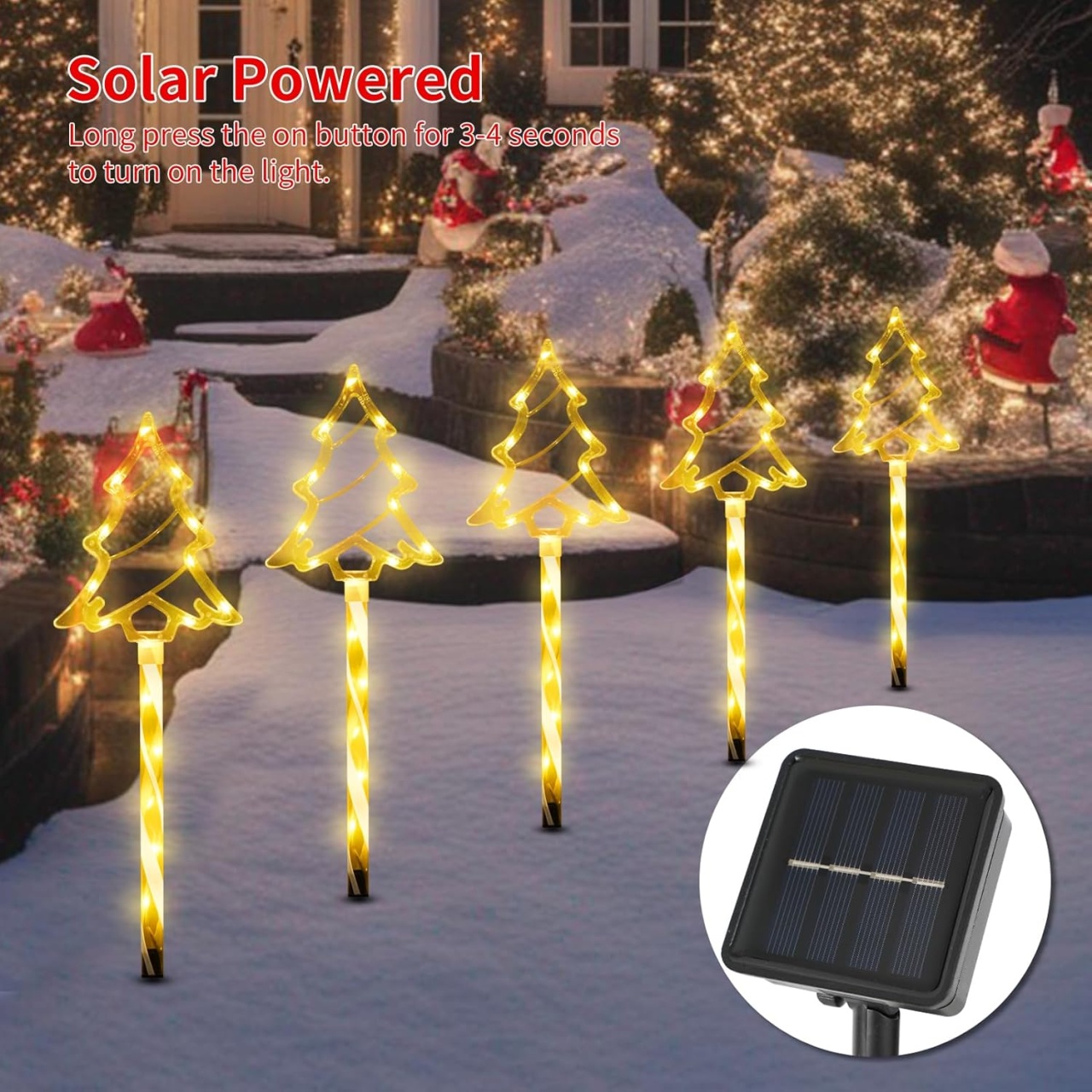 Instalatie Luminoasa Solara cu 5 Braduti, pentru Gradina, 40cm Lungime, Lumina Alba Calda - 1 | YEO