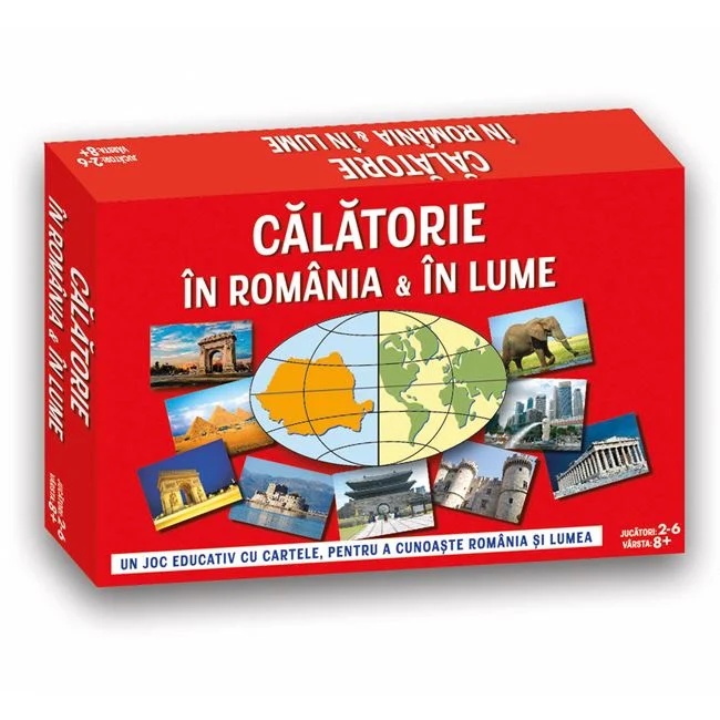 Joc de societate „Calatorie in Romania & in lume”, 2-6 jucatori, varsta 8+ ani, 40x27x7cm, multicolor