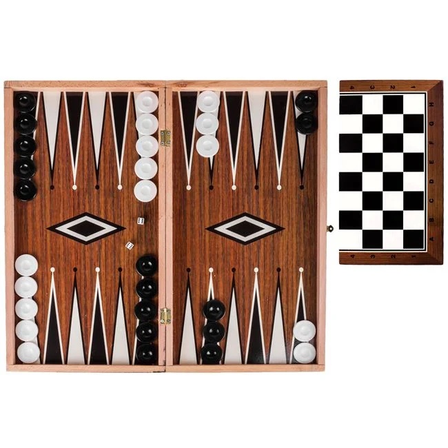 Joc de table si sah, din lemn, tabla din lemn si pioni din plastic, 37x37cm, multicolor