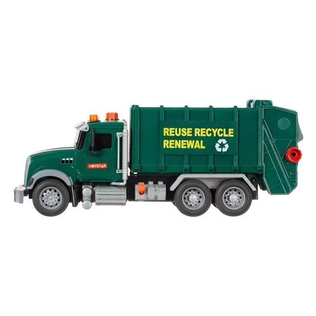 Jucarie camion gunoier, cu 3 pubele, cu lumina si sunet, 42x14x21.5cm, verde - 2 | YEO