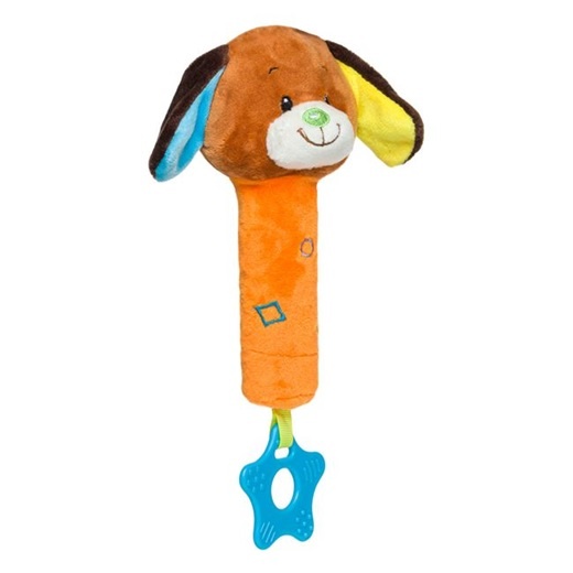 Jucarie pentru dentitie sub forma de catel, Bebelusi si copii 0+ ani, Cu zornaitoare, Plus, 10x18 cm, Multicolor - 3 | YEO