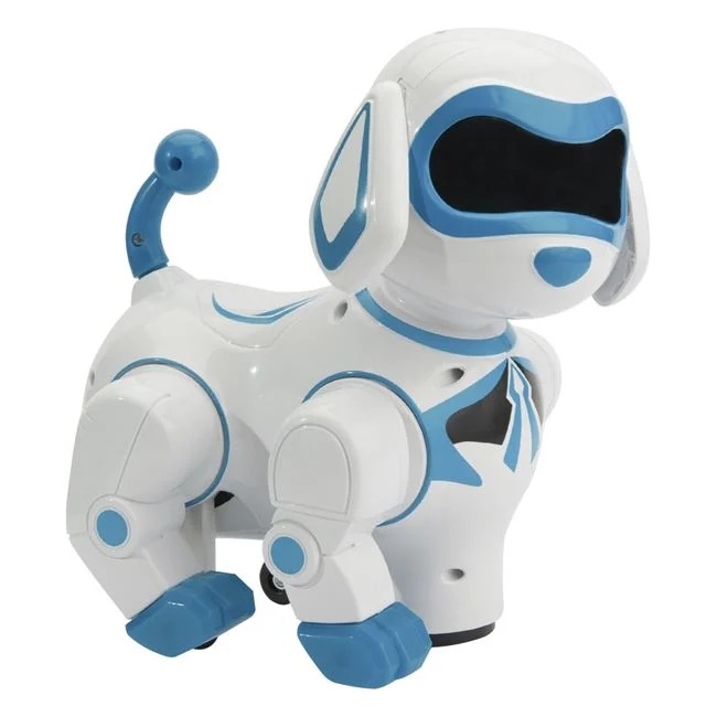 Jucarie robot, caine inteligent, da din cap, din coada si isi misca picioarele, cu sunet,16x15x20cm, alb