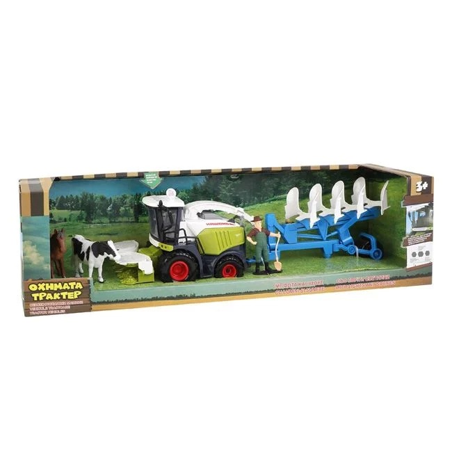Jucarie tractor cu plug, figurine de fermier si 2 animale, cu sunete si lumini, 53x13x14cm, multicolor - 2 | YEO