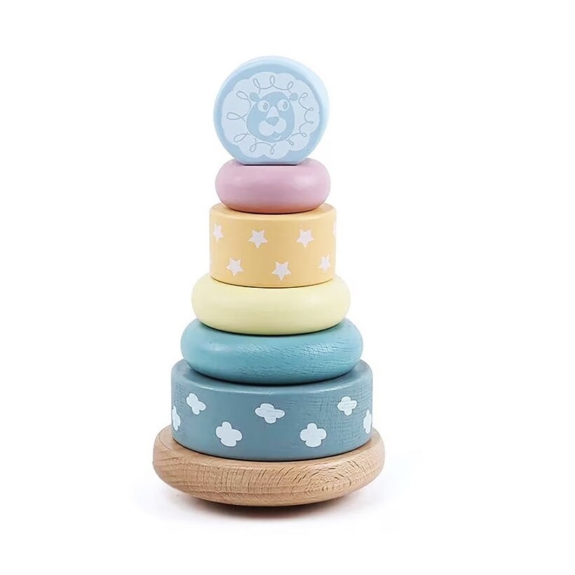 Jucarie Turn de Stivuire din lemn, 7 piese KIABI Rainbow, pentru copii 1-3 ani, 19.5x10cm, multicolor