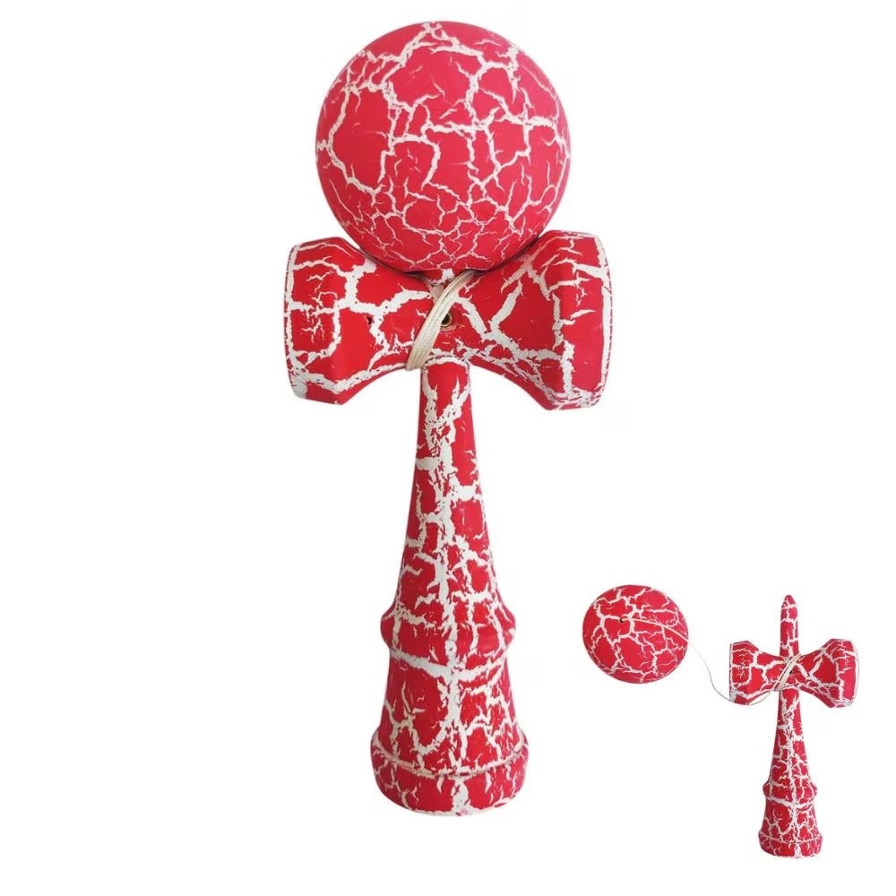 Kendama profesionala din lemn, model 18 cm, design crapat, culoare Roz/Alb - 2 | YEO