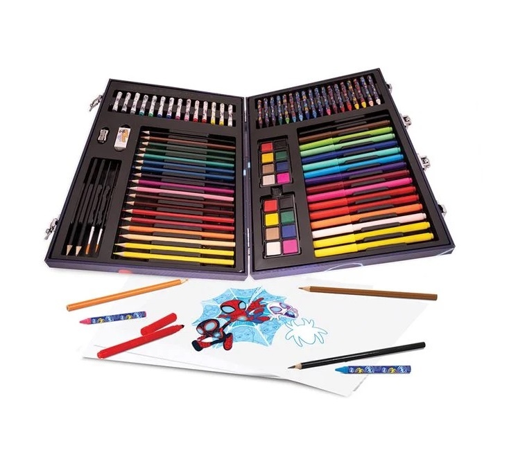 Kit de Colorat Deluxe, Model Spiderman, 100 de Accesorii, 3ani+, 40x5x28 cm, rosu/albastru - 1 | YEO
