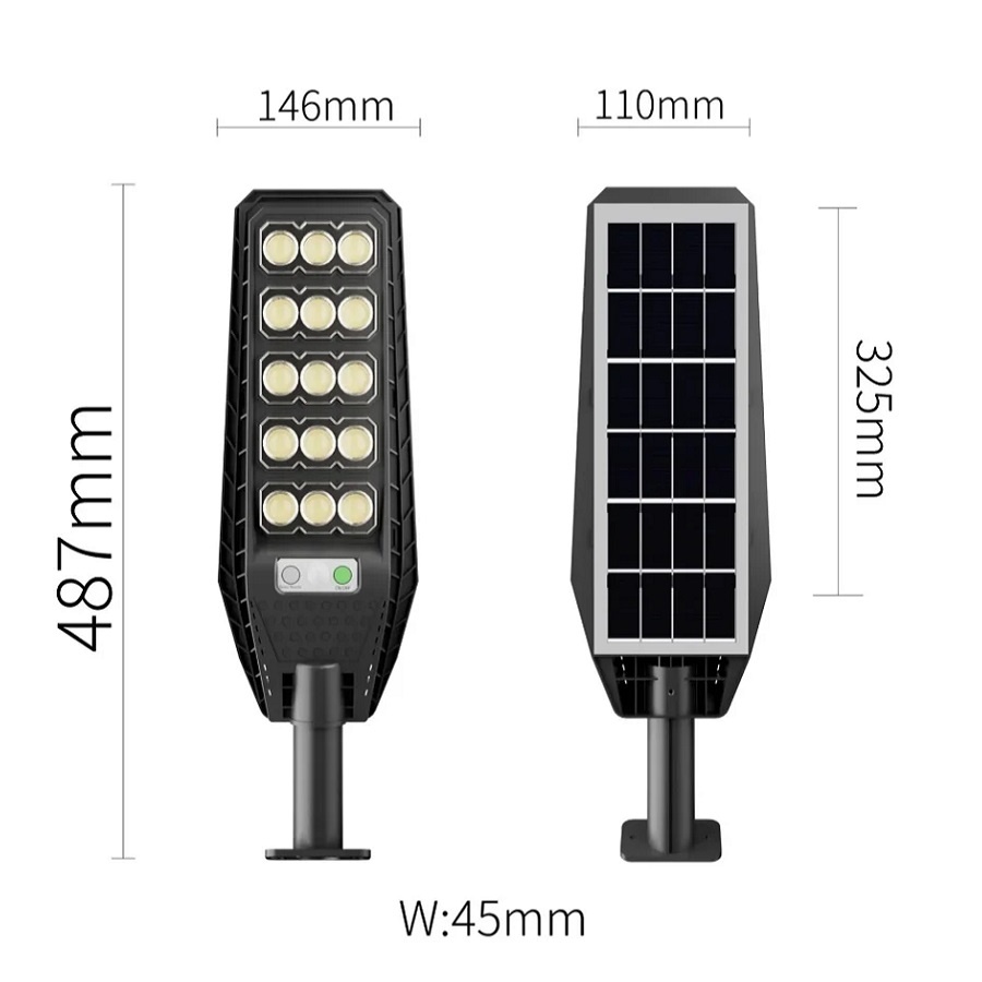 Lampa solara stradala cu telecomanda, Jortan, 500W, 6500k, 15 cadrane, 315 LED-uri, cu senzor de miscare, suport, IP66, ABS, 48.7x14.6x4.5 cm, negru - 2 | YEO