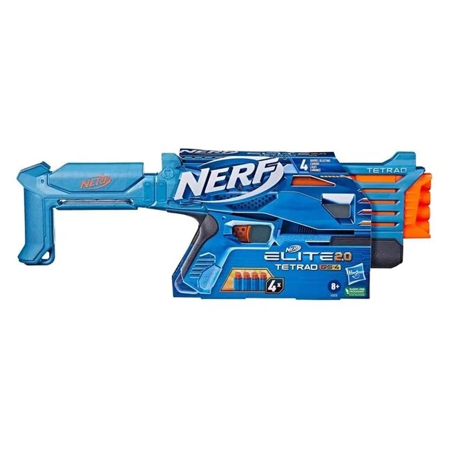 Lansator Nerf Elite 2.0 Tetrad QS 4, include 4 sageti, 46x4x16cm, albastru-portocaliu - 3 | YEO