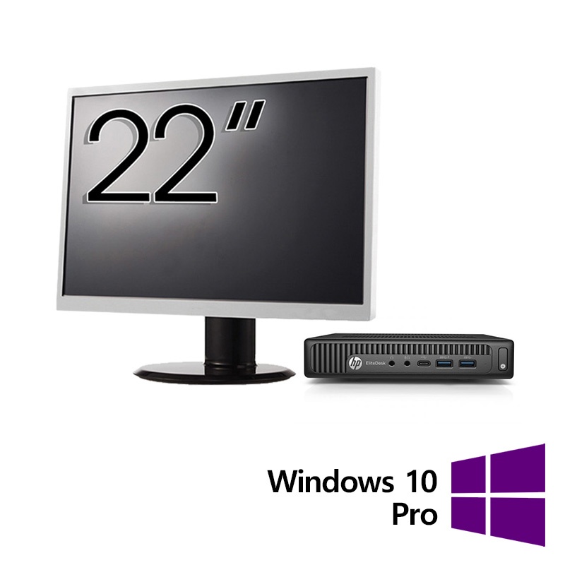 Pachet Calculator Refurbished HP EliteDesk 800 G2 Mini PC Intel Core i7-6700T 2.80 - 3.60GHz 16GB DDR4 512GB SSD + Monitor 22 Inch + Windows 10 Pro