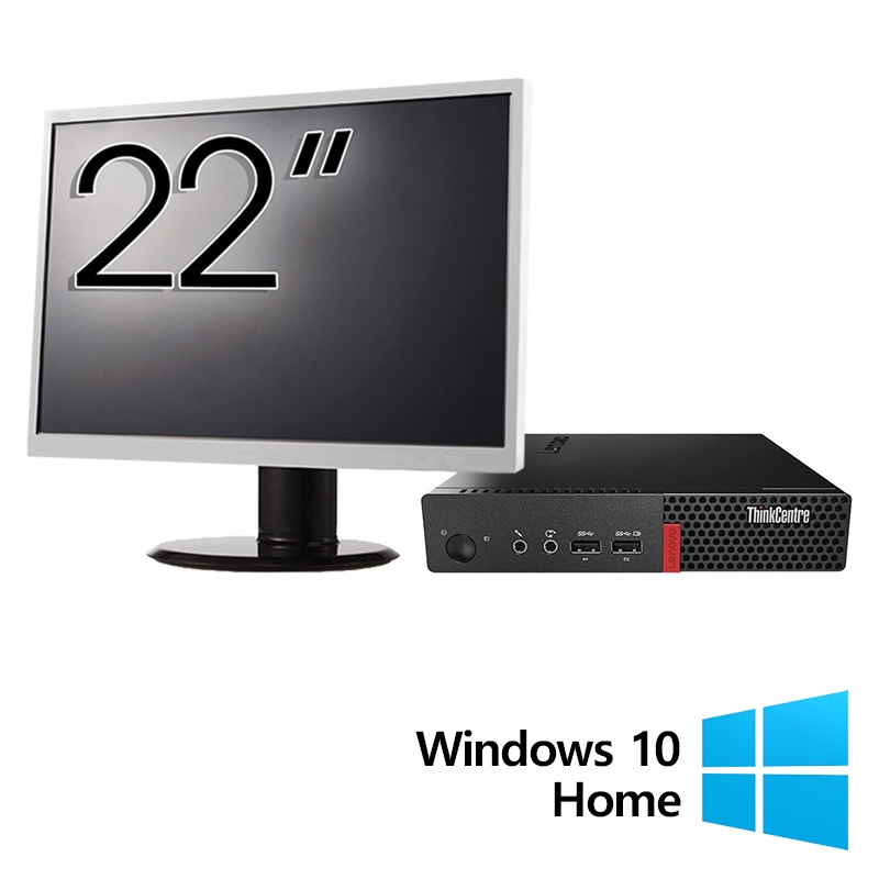 Pachet Refurbished Calculator Lenovo ThinkCentre M710q Mini PC Intel Core i5-6500T 2.50GHz 8GB DDR4 256GB SSD + Monitor 22 Inch + Windows 10 Home