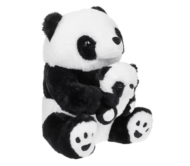 Panda de Pluș Așezat cu Pui, 26×26×38 cm, negru/alb