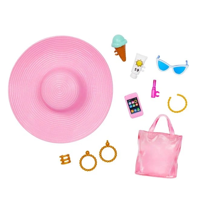 Papusa Barbie Beach Glam in costum de baie si accesorii incluse, varsta 3+ ani, 15x6x32cm, roz - 2 | YEO