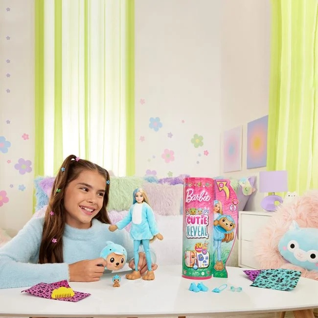 Papusa Barbie Cutie Reveal model delfin, varsta 3+ ani, 10x32.5cm, albastru-maro - 1 | YEO