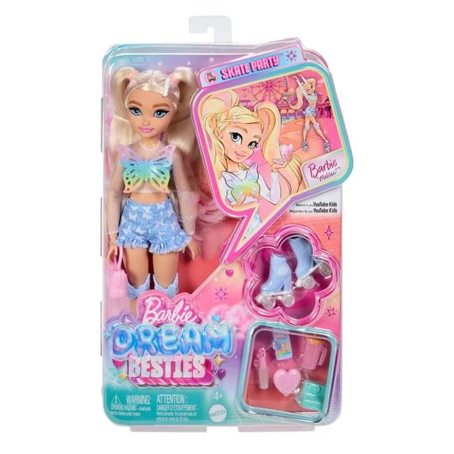 Papusa Barbie Dream Besties Roller Skate Malibu, cu accesorii incluse, varsta 4+ ani, 22x6x32cm, multicolor