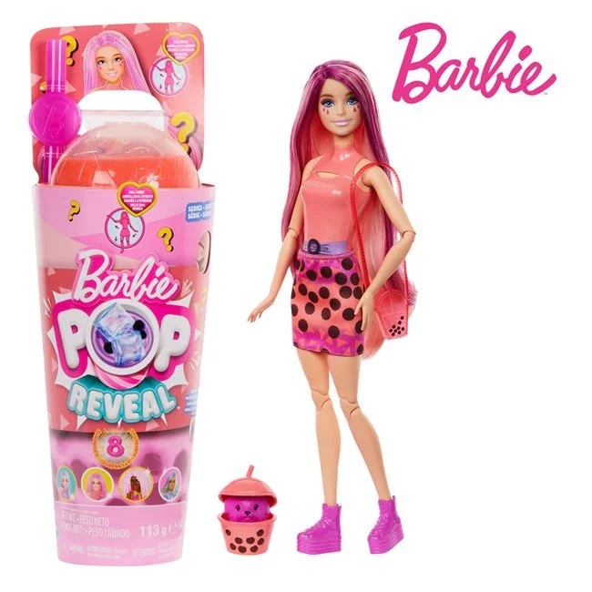 Papusa Barbie Pop Reveal cu bautura cu miros de mango, varsta 3+ ani, 12x30 cm, multicolor