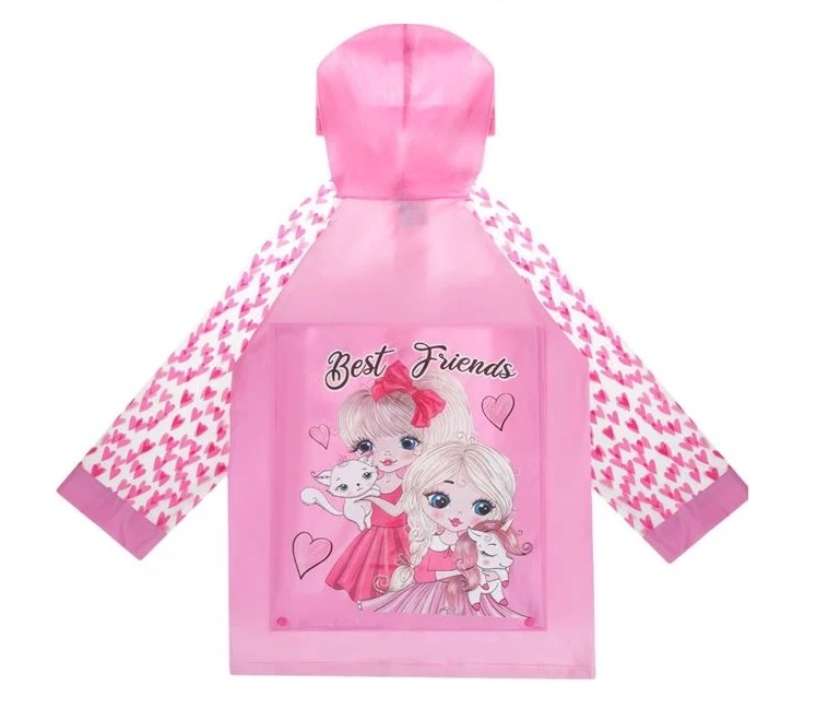 Pelerină de Ploaie cu Mâneci Transparente, pentru Copii, 122/128 cm, fucsia
