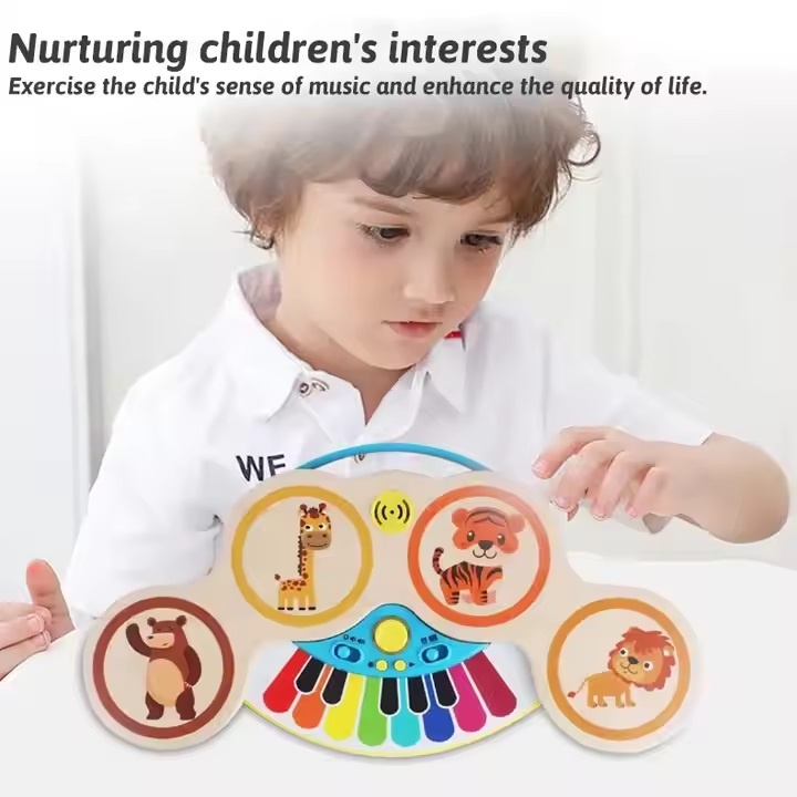 Pian si tobe din lemn, pentru copii 1 an+, 2 in 1, Magic Touch, cu sunete si lumini, 22.5 x 13 x 2.5 cm, multicolora - 2 | YEO