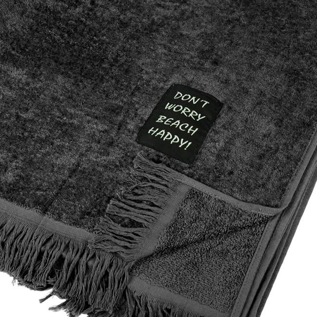 Prosop pentru Plaja, din Bumbac, cu Patch Don\'t Worry 90x170cm, Negru - 1 | YEO