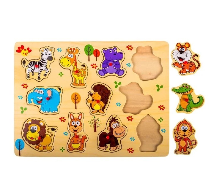 Puzzle Animale din Junglă, 11 piese, lemn, 30x22 cm