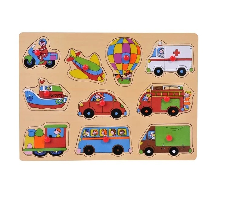 Puzzle cu Vehicule, 10 piese, lemn, 3ani+, 22.5x30 cm