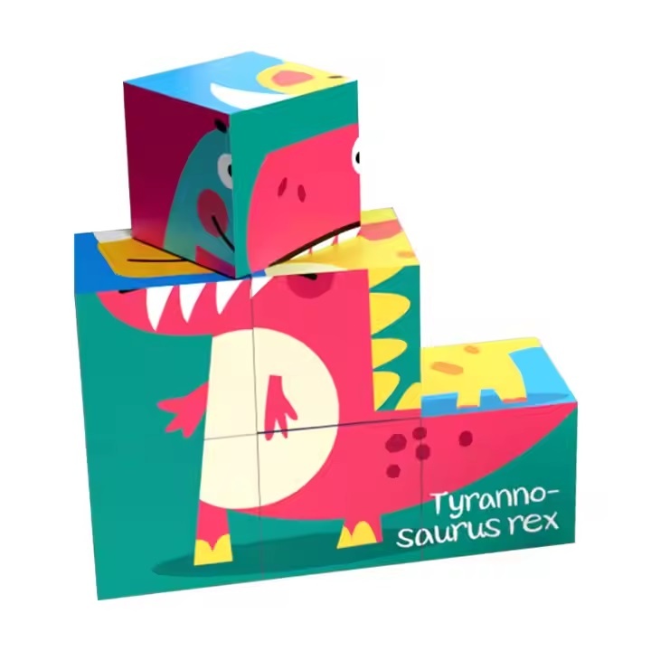 Puzzle Educativ 6 in 1, Dinozauri, cu 9 Piese, 18x18x6cm, Multicolor - 2 | YEO