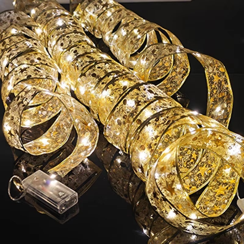 Set 2 Panglici Luminoase pentru Craciun, 5m, 50 de LED-uri, cu Baterii, Lumina Alba Calda, Auriu - 2 | YEO