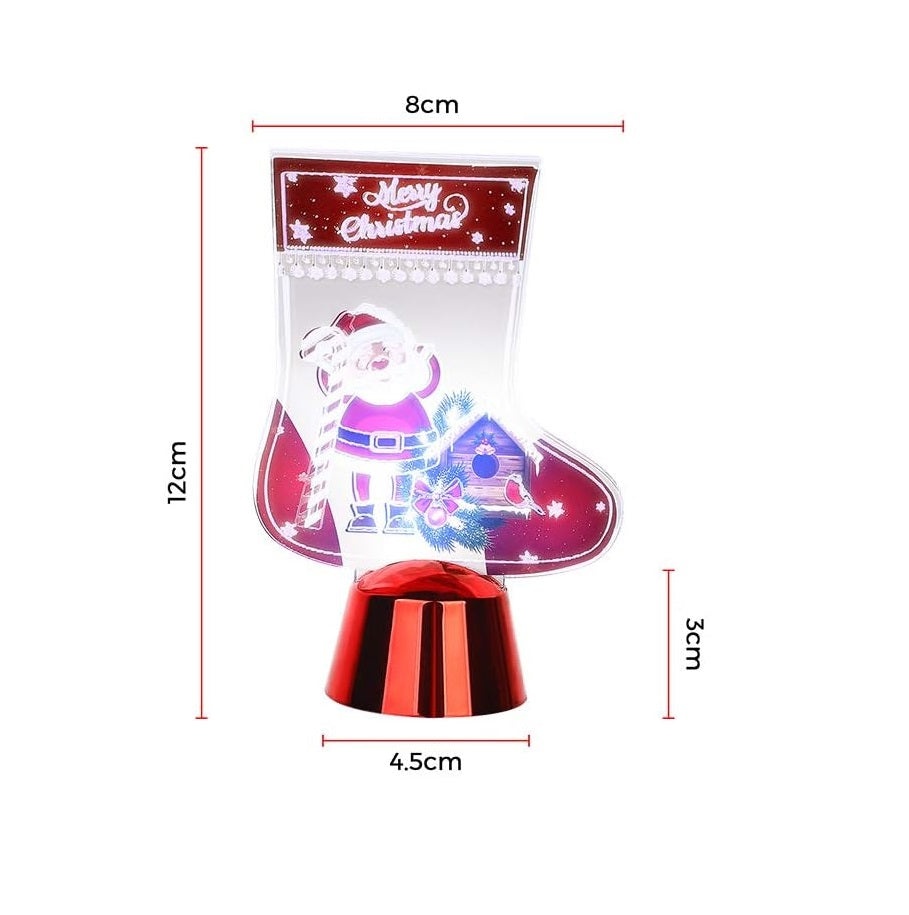Set 3 Figurine Luminoase Decorative pentru Craciun, in Forma de Soseta, Alb cu Rosu - 3 | YEO