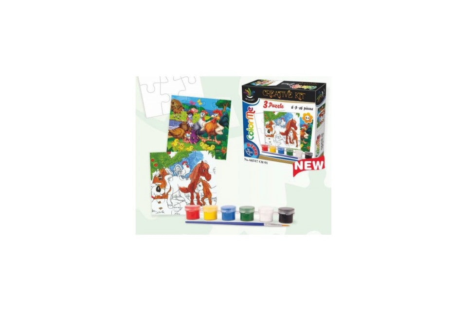 Set 3 puzzle-uri de colorat D-Toys - Color Me, 6/9/16 piese pentru copii - 1 | YEO