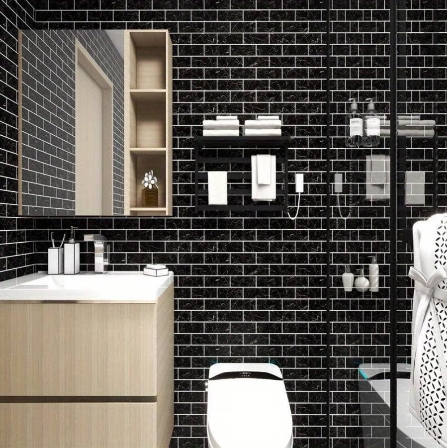 Set 5 x tapet autoadeziv decorativ, spuma moale, lavabil, adeziv puternic, usor de montat, 30x60cm, negru, model marmura - 2 | YEO