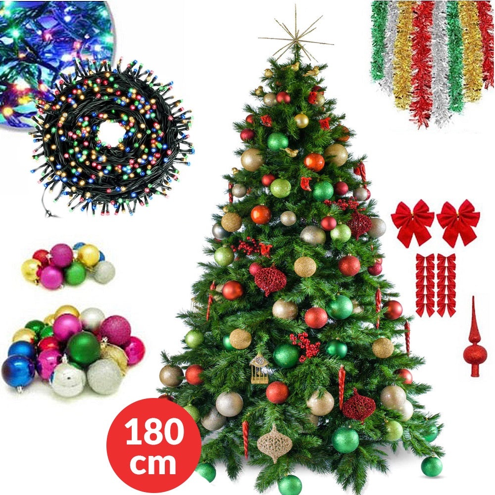 Set Brad Artificial de Craciun cu 48 Accesorii, Inclusiv Instalatie 100 LED-uri de 4m, 1.8m Inaltime, Verde