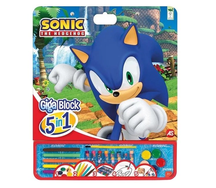 Set de Colorat Bloc mare, model Sonic, 5 in 1 cu Accesorii, 3ani+, 35x1x42 cm