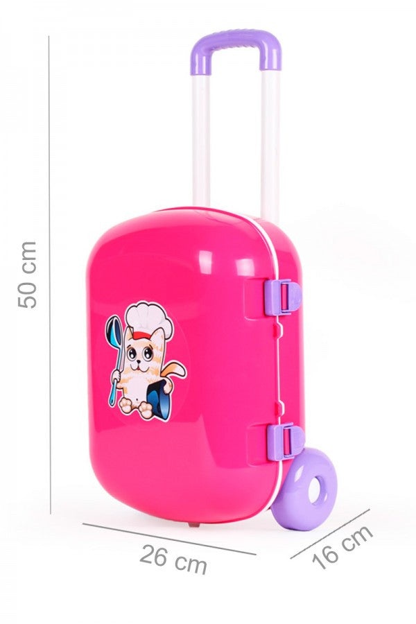 Set de joaca pentru copii cu mini bucatarie in troliu roz si accesorii - 3 | YEO