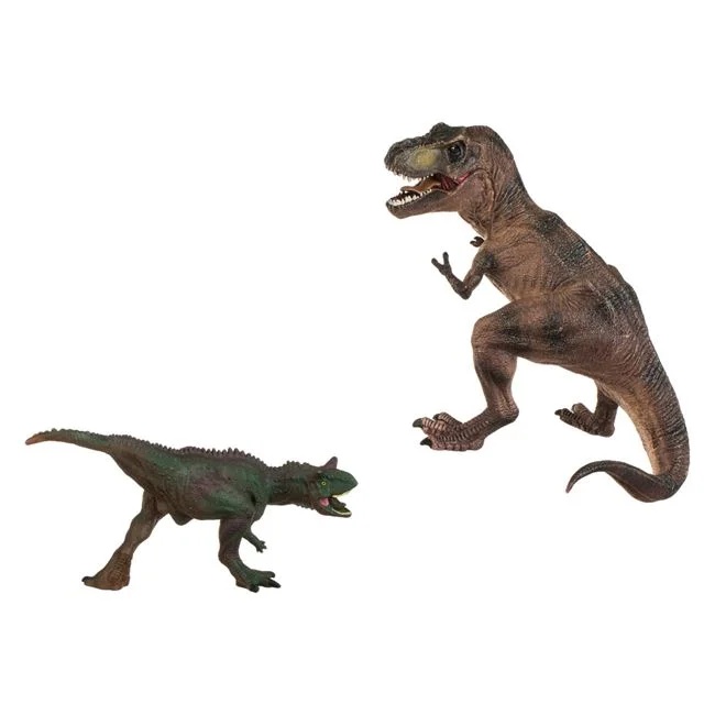 Set figurine dinozauri T-Rex si Gigantozaur, din plastic, 17x16cm, maro-verde