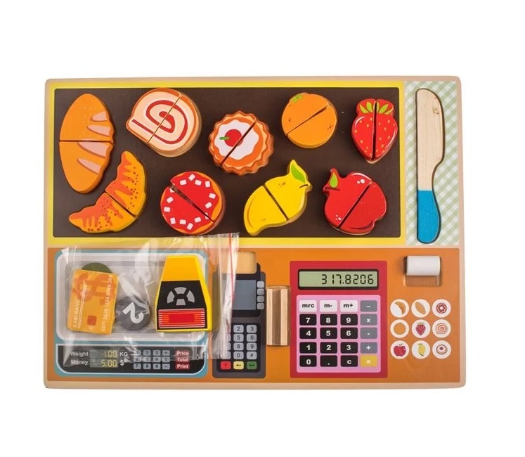Set Puzzle, Casă de Marcat cu Alimente, din Lemn, 30x22 cm