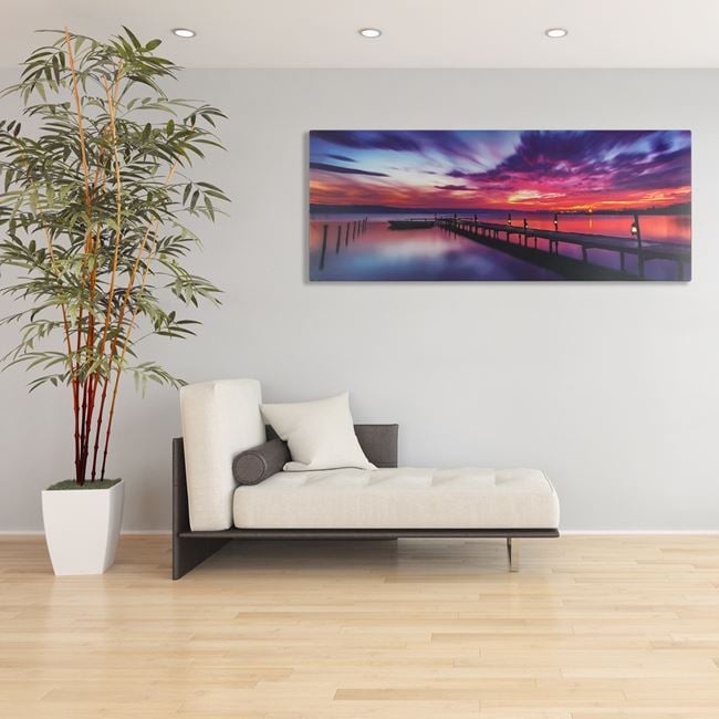 Tablou decorativ cu iluminare led interioara, peisaj dig la apus de soare, 100x40x1.5 cm, multicolor - 2 | YEO