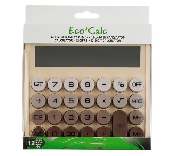 Calculator Fancy cu Taste Stil Mașină de Scris, 12 Cifre, 15x3.5x14.5 cm, Maro/Bej - 2 | YEO