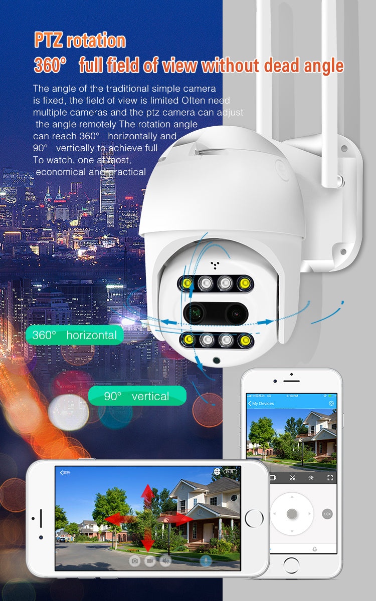 Camera de supraveghere CCTV PTZ WiFi 1080P 3MP, pentru exterior sau interior, senzor de miscare, audio bidirectional, alba - 3 | YEO