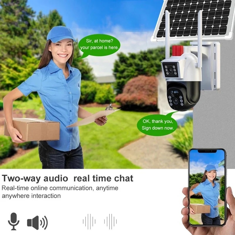 Camera duala de supraveghere de exterior cu panou solar, 4G SIM card, 3x3MP, HD, IP66, senzor miscare, infrared, alb cu negru - 3 | YEO