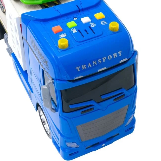 Camion cu 7 vehicule, cu sunet si lumini, functioneaza cu 3 baterii, 68x13x21cm, multicolor - 3 | YEO