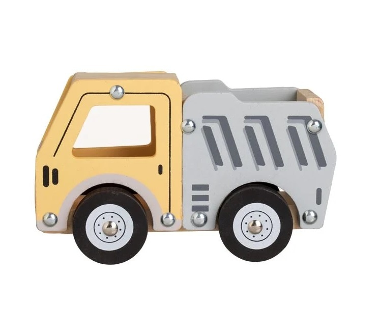 Camion de jucarie, din lemn, 12luni+, 14x7x9 cm, galben/gri - 1 | YEO