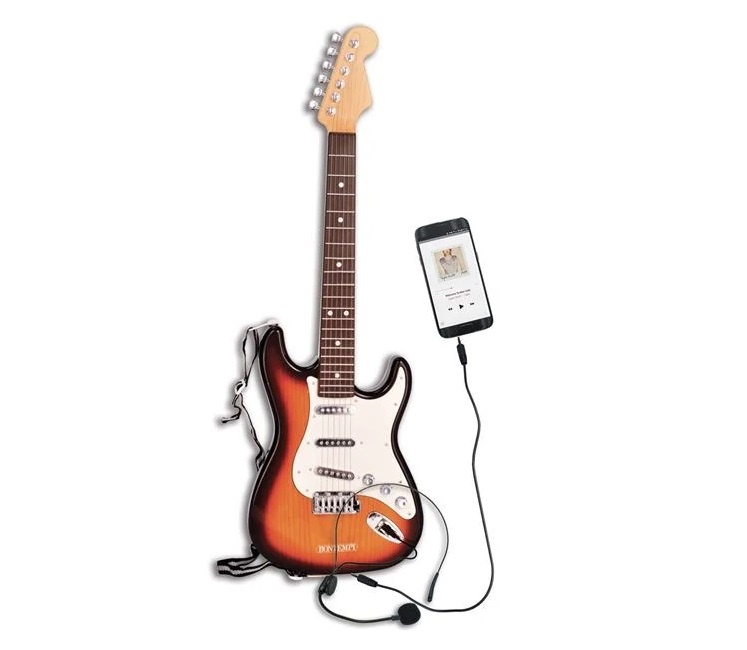Chitară Electrică cu Microfon, Sunet Rock, Functii multiple, 5ani+, 71x6x23 cm, maro/alb - 3 | YEO