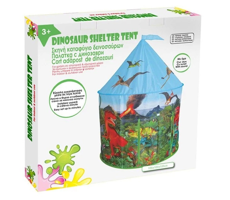 Cort pentru Copii, model Dinozauri, cu sunet, 3 ani+, 105x105x125cm, bleu - 1 | YEO