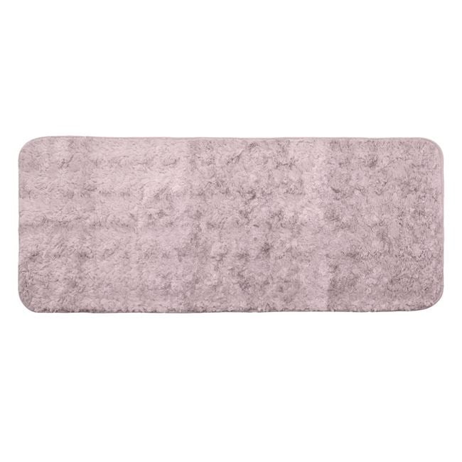 Covoras decorativ catifelat pentru hol, cu aspect de blanita de iepure, interior cu suprafata antiderapanta, 140x60 cm, roz