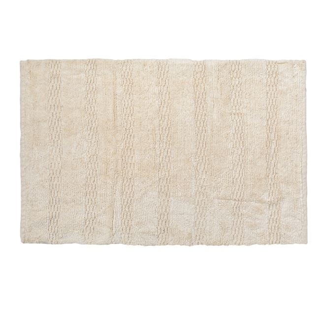 Covoras decorativ pentru iarna, din bumbac, model cu dungi reliefate si cusaturi pe margine, 90x60 cm, bej