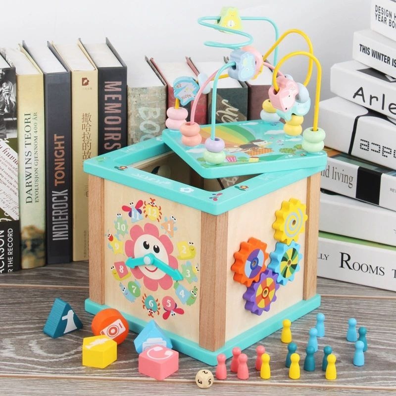 Cub Logic, cu centru de activitati, multifunctional, 5 in 1, pentru copii 3 ani+, din lemn, 30×19×19 cm, multicolor - 2 | YEO