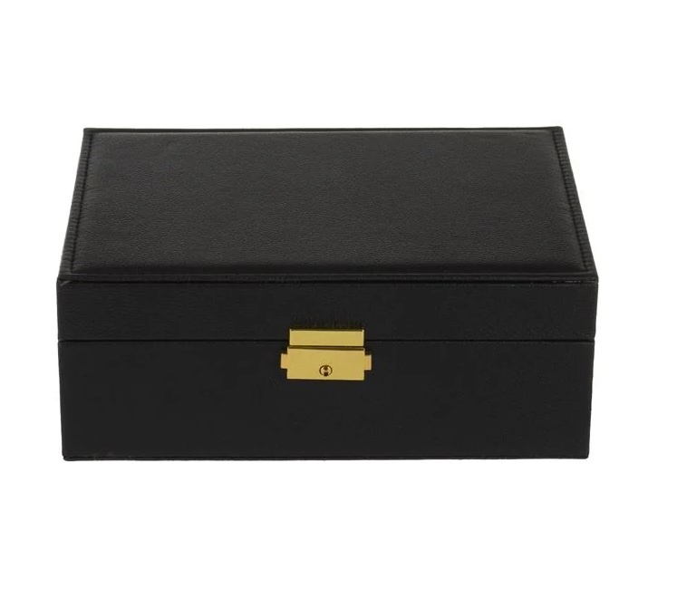Cutie Organizator, cu 2 Nivele si Lacat pentru Bijuterii, 23x17x9cm, negru - 1 | YEO