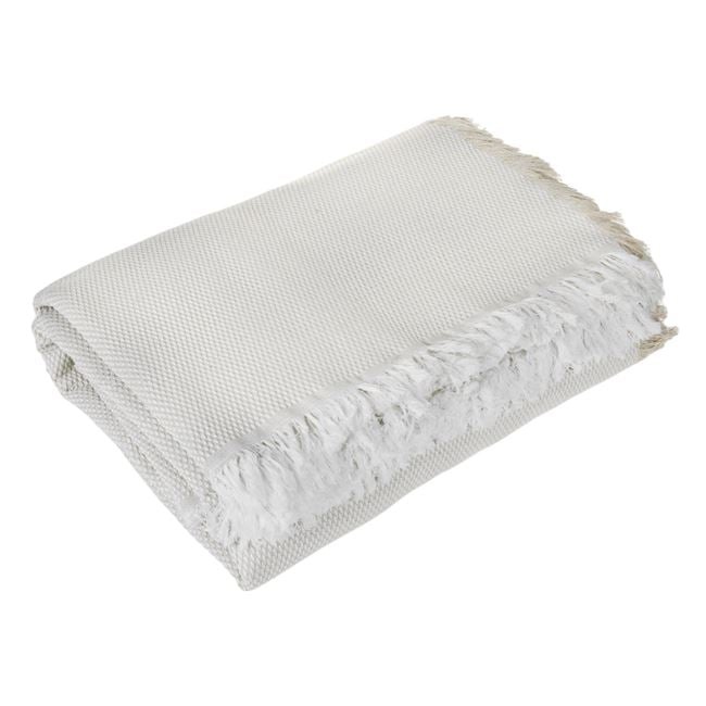 Cuvertura decorativa pentru canapea cu patru locuri, model cu franjuri albe, 340x180 cm, crem