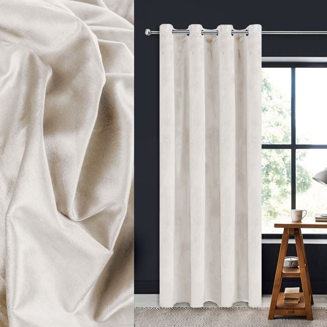 Draperie decorativa, tip blackout - nu lasa lumina sa treaca, cu aspect de piele suede, cu inele, 140x260 cm, crem - 1 | YEO