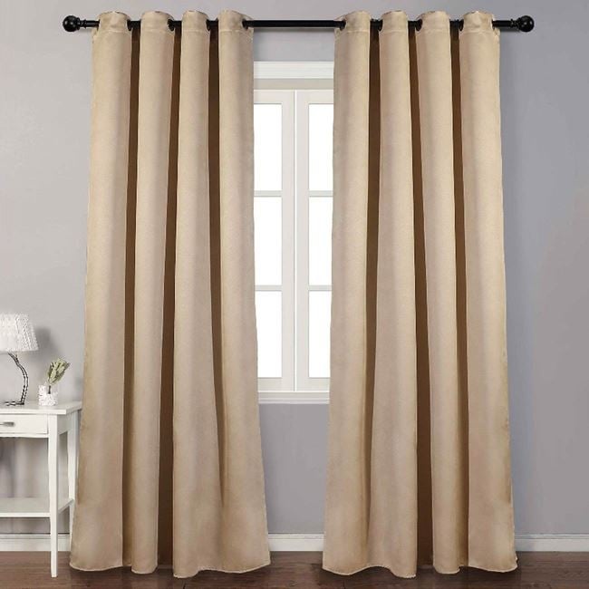 Draperie decorativa, tip blackout - nu lasa lumina sa treaca, cu model reliefat, cu inele, 140x260 cm, bej - 1 | YEO